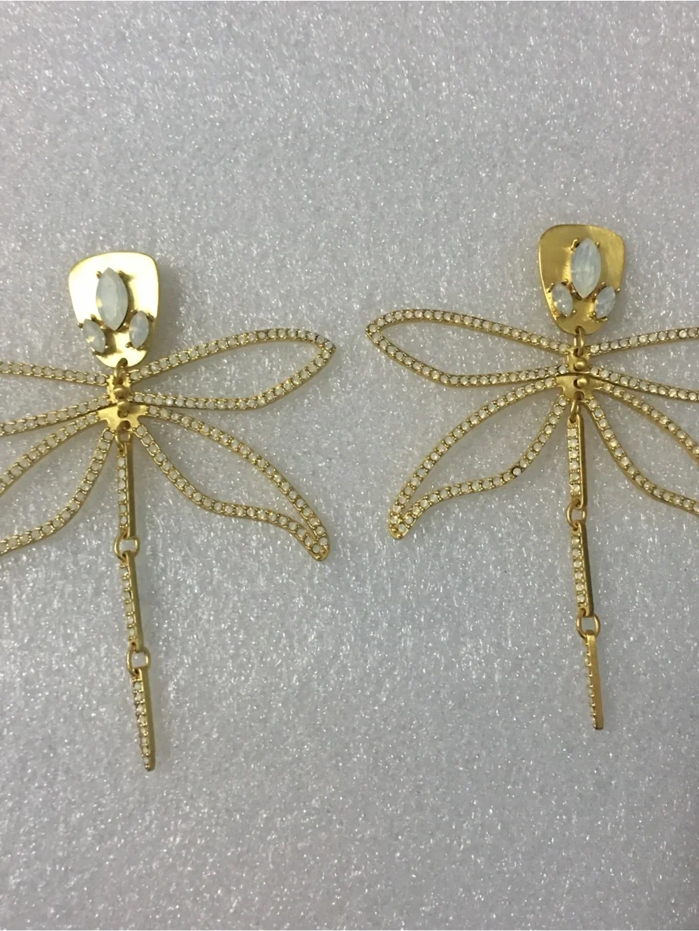 Tory Burch Gold Dragonfly Drop Earrings with Opalescent Accents